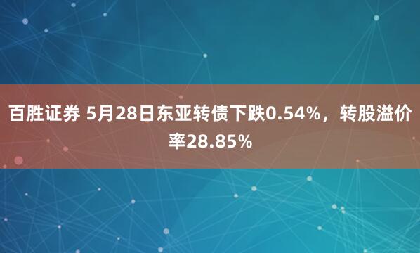 百胜证券 5月28日东亚转债下跌0.54%，转股溢价率28.85%