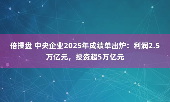 倍操盘 中央企业2025年成绩单出炉：利润2.5万亿元，投资超5万亿元